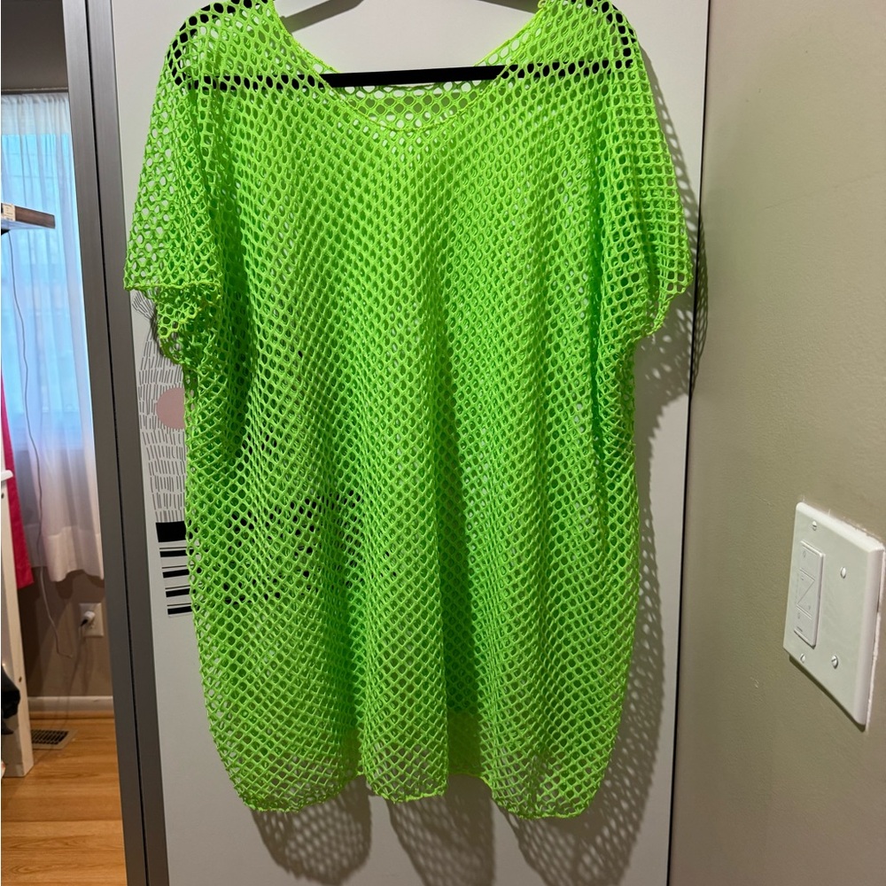 See Through Neon Green Mesh Top